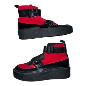 Free People Black & Red Boots Leather 39 Cortina Platform